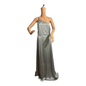 Show Me Your MUMU Size XL Shannon One Shoulder Dress Steel Blue Satin